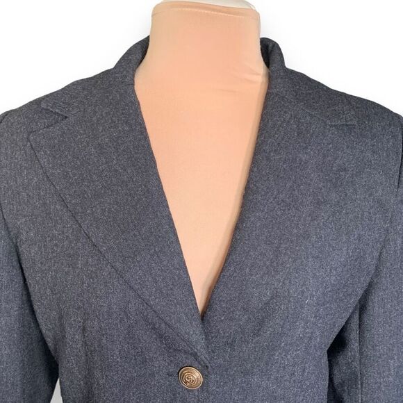 Vintage Wool Blazer Jacket Tailored Dark Gray Black Oversized Preppy Classic - Picture 2 of 12